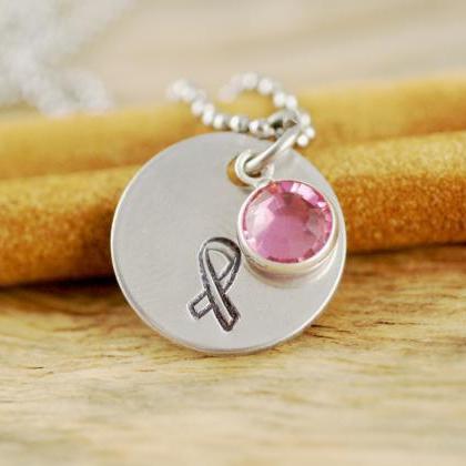 Personalized Hand Stamped Necklace, Breast Cancer..