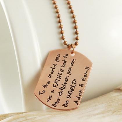 Copper Hand Stamped Mens Necklace, Personalized..