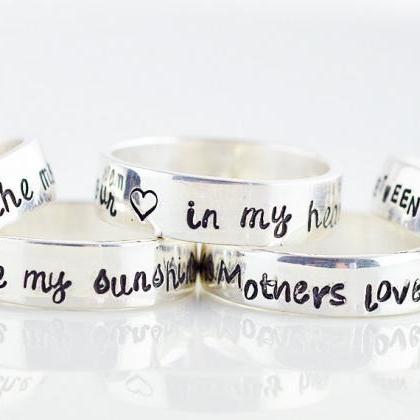 Personalized Hand Stamped Sterling Silver Ring - A..