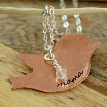 Personalized Copper Bird Necklace - Hand Stamped..