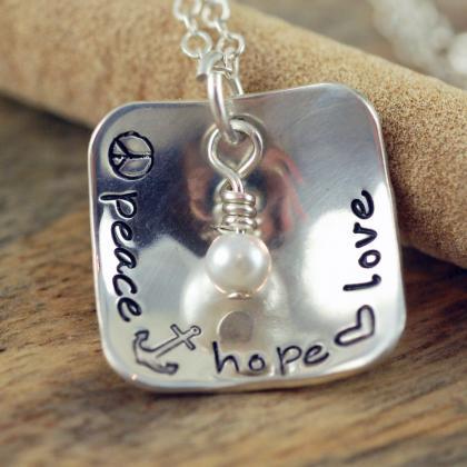 Personalized Hand Stamped Necklace, Silver Name..