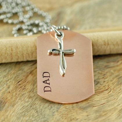 Hand Stamped Mens Copper Dog Tag Necklace -..
