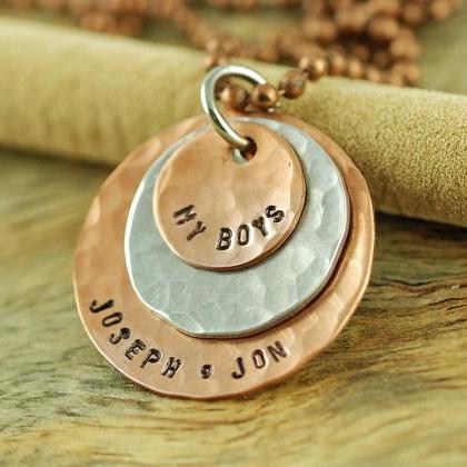 Personalized Mens Copper Silver Necklace - Hand..