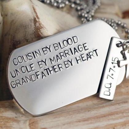 Hand Stamped Mens Necklace - Personalized Dog Tag..