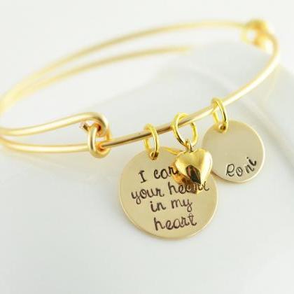 Personalized Hand Stamped Bangle Bracelet, I Carry..