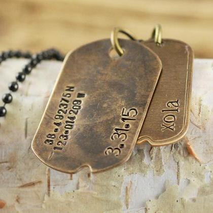 Personalized Vintage Dog Tag Necklace, Hand..