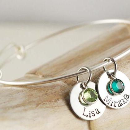 Personalized Hand Stamped Bangle Bracelet, Name..