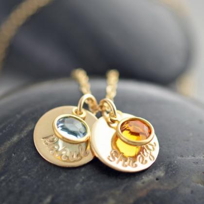 Gold Disc Necklace Initial, Birthstone Necklace,..