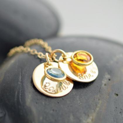 Gold Disc Necklace Initial, Birthstone Necklace,..