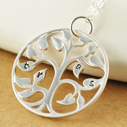 Family Initial Tree Necklace, Personalized Hand..