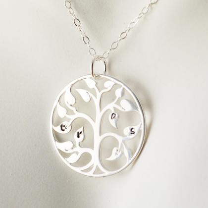 Family Initial Tree Necklace, Personalized Hand..