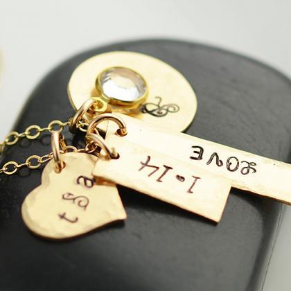 Mothers Day Gift, Hand Stamped Gold Necklace,..