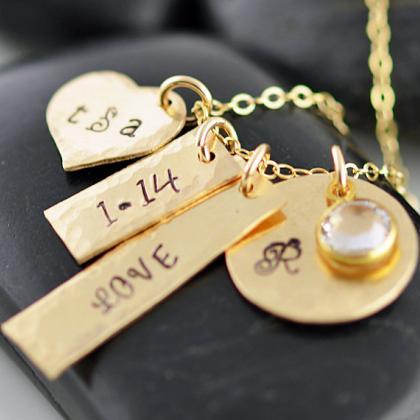 Mothers Day Gift, Hand Stamped Gold Necklace,..