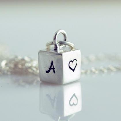 Personalized Cube Necklace - Handstamped Initial..