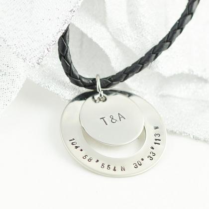 Mens Hand Stamped Washer Necklace, Mens..