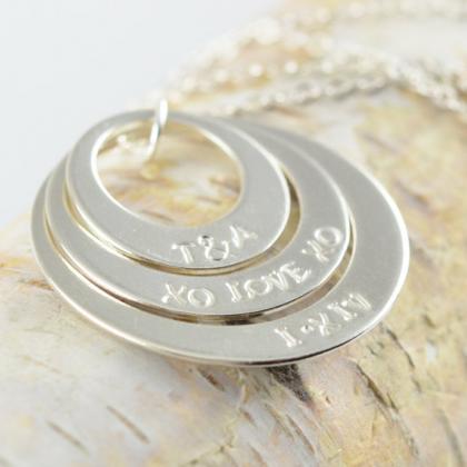 Silver Layered Washer Necklace, Personalized Hand..