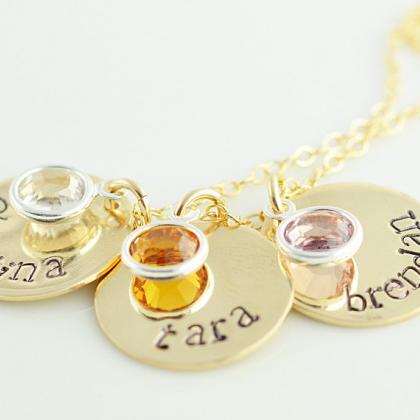 Personalized Hand Stamped Mommy Necklace, Gold..
