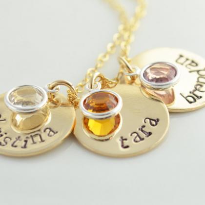 Personalized Hand Stamped Mommy Necklace, Gold..