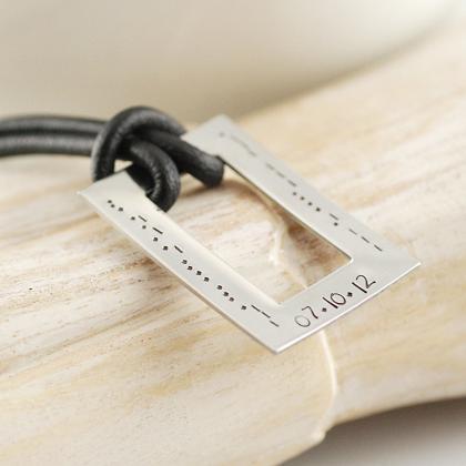 Mens Hand Stamped Rectangle Morse Code Pendant..