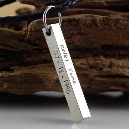 Personalized Hand Stamped Bar Necklace, 4 Sided..