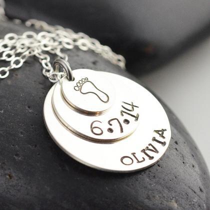 Name Necklace, Baby Foot Necklace, Sterling Silver..