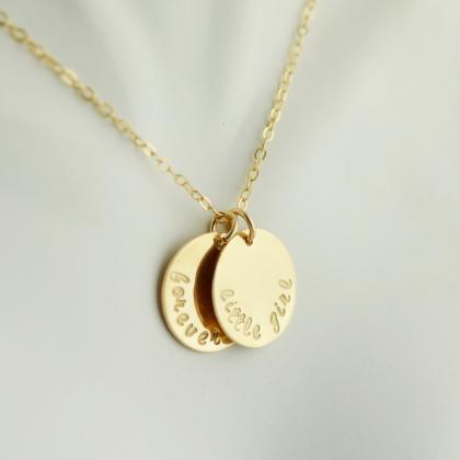 Gold Disc Necklace, Personalized Hand Stamped..