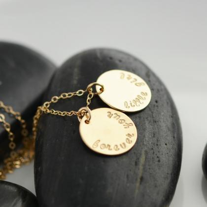 Gold Disc Necklace, Personalized Hand Stamped..