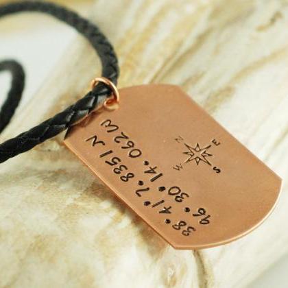 Personalized Mens Copper Dog Tag Necklace - Hand..