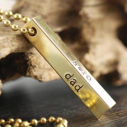 Mens Brass Bar Necklace, Personalized Hand Stamped..
