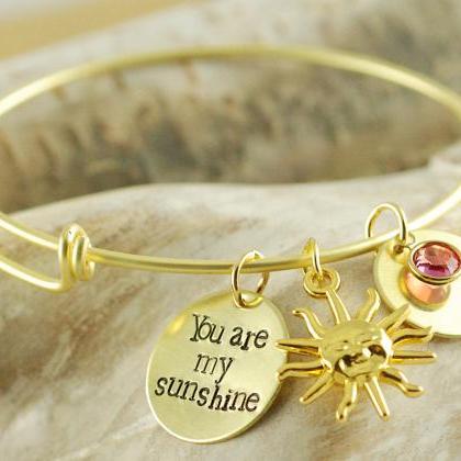 You Are My Sunshine Bangle Bracelet, Personalized..