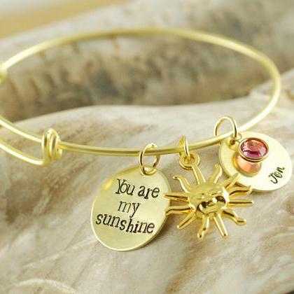 You Are My Sunshine Bangle Bracelet, Personalized..