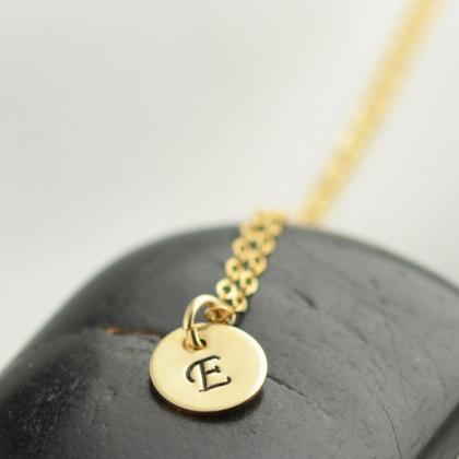 Womens Initial Hand Stamped Necklace,14k Gold..