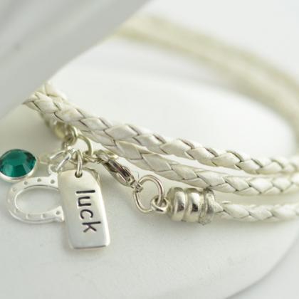 St Patricks Day Gift, Luck Leather Wrap Bracelet,..