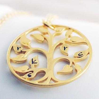 Gold Initial Family Tree Necklace, Personalized..