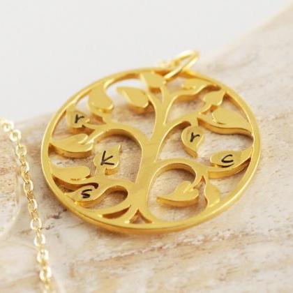 Gold Initial Family Tree Necklace, Personalized..