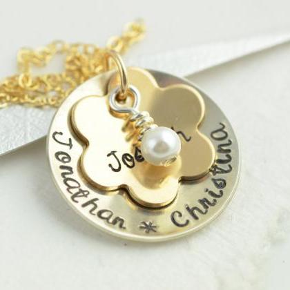 Hand Stamped Gold And Silver Name Necklace,..