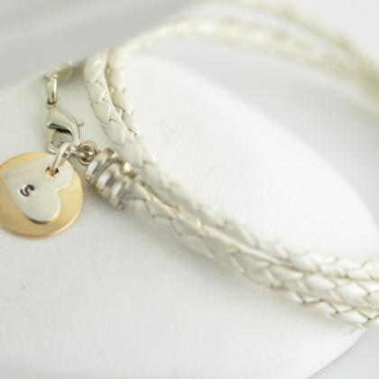 Personalized Bracelet With 14k Gold Initial Disc,..