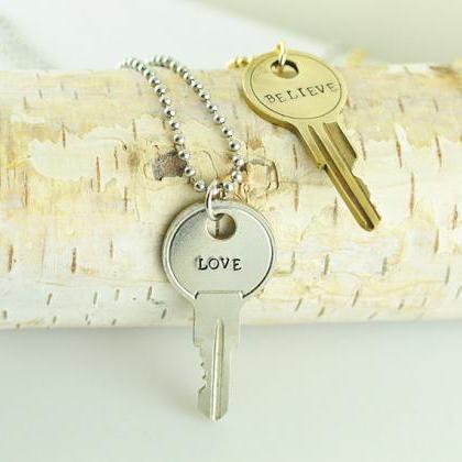 Personalized Hand Stamped Key Necklace, Charity