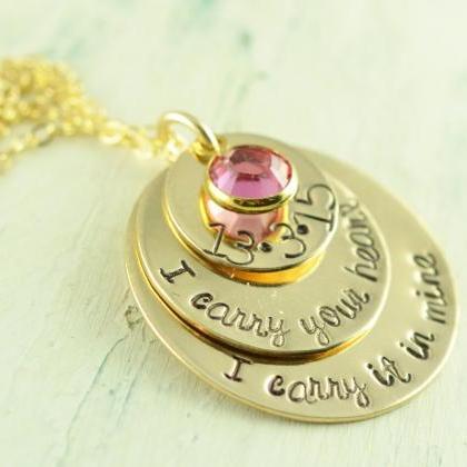 Hand Stamped Mommy Necklace,i Carry Your Heart,..