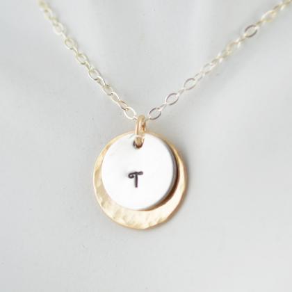 14kt Gold Hammered Disc Necklace, Personalized..