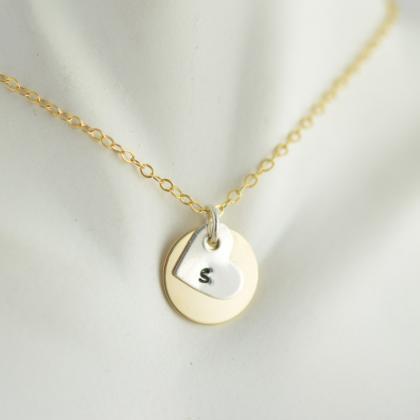 14kt Gold Disc Necklace, Initial Jewlery,..