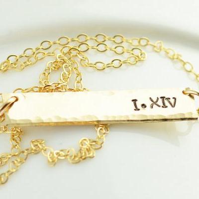 Gold Bar name Necklace, Personalized rectangle gold necklace, hand stamped mommy jewelry, gift for her