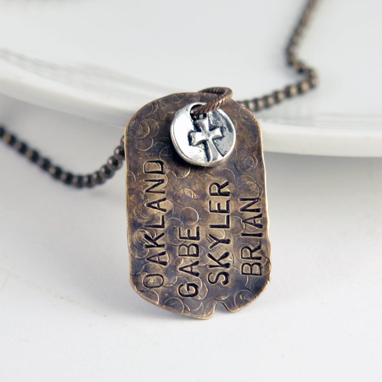 Necklace for Men, Personalized Dog Tag Necklace, Cross Necklace, Hand Stamped Mens Necklace, Custom Mens Jewelry, Mens Gifts