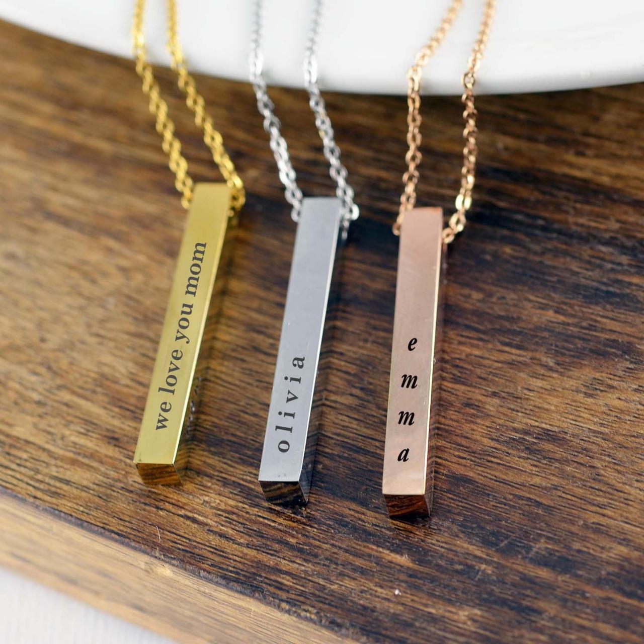 Bar Necklace, 4 Sided Bar Necklace, Personalized Bar Necklace, Mothers Necklace, Engraved Necklace, Gift For Mother, Mothers Day Jewelry