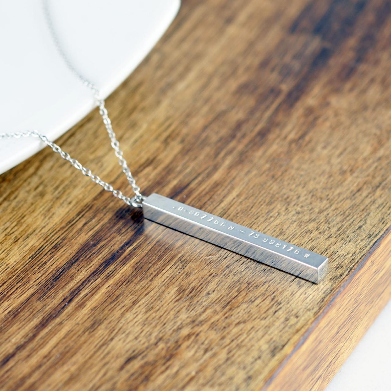 Long Bar Name Necklace, 4 Sided Bar Necklace, Bar Necklace Personalized, Mother Necklace, Engraved Necklace For Mom, Gift For Mother