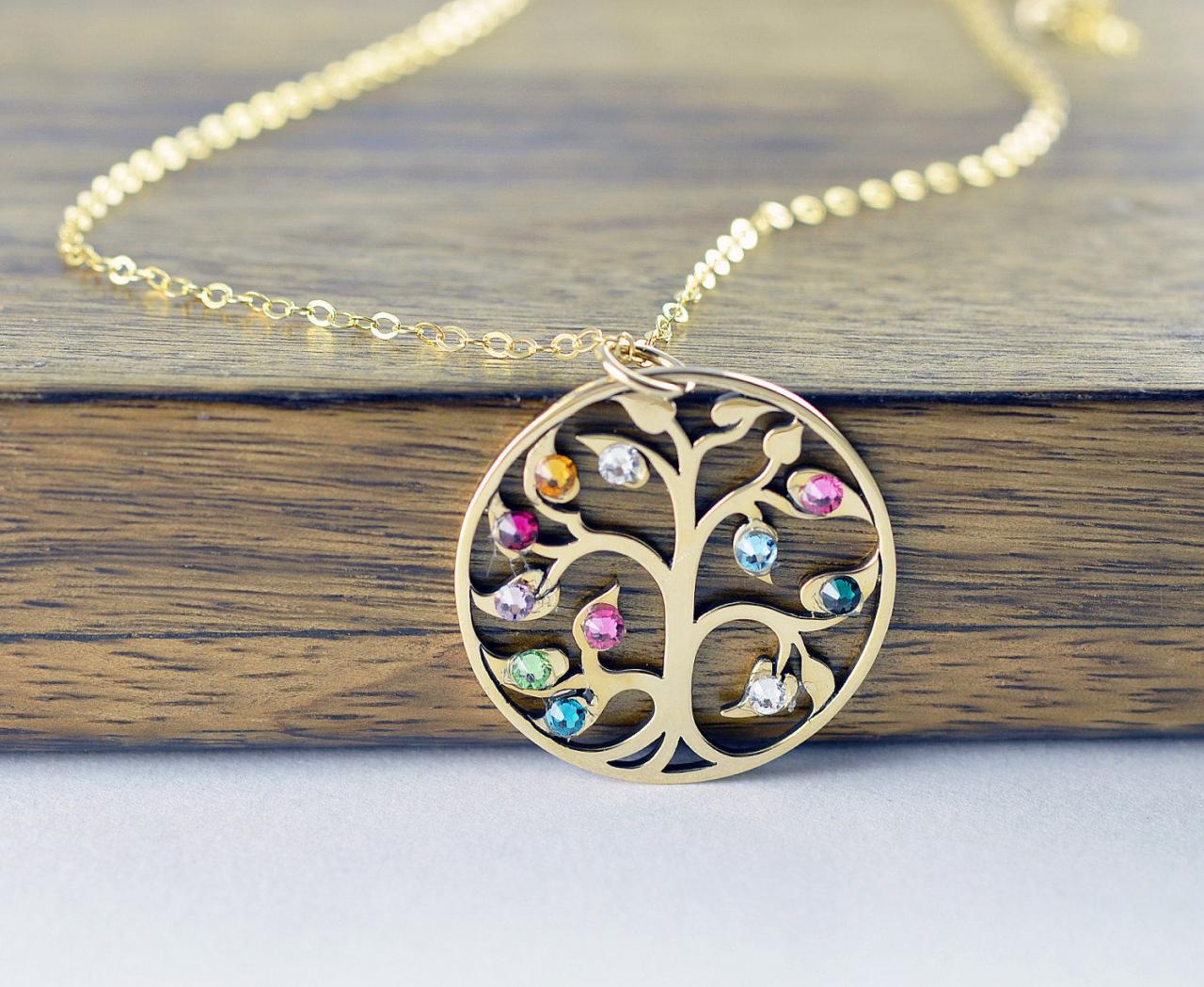 Gold Family Tree Necklace - Mother's Necklace - Birthstone Necklace - Birthstone Jewelry - Grandmother Necklace - Mothers Day Gift