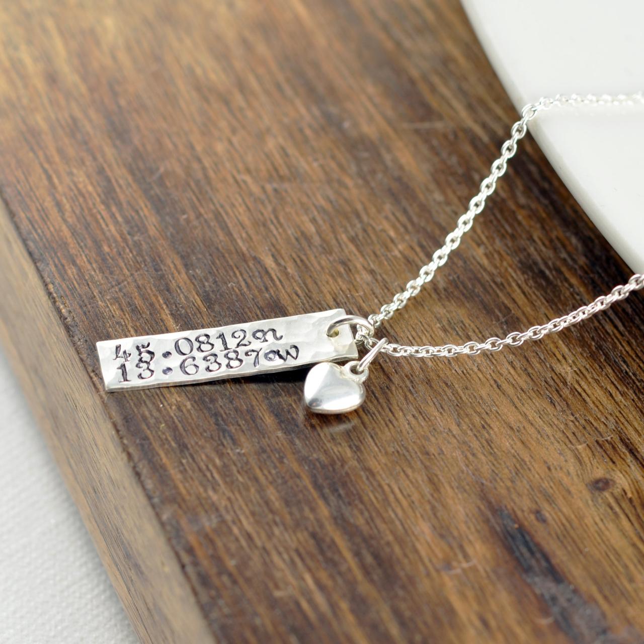 Womens Gift, Coordinate Necklace, Latitude Longitude Necklace, Custom Coordinates, Coordinate Jewelry, Hand Stamped Necklace, Compass Charm