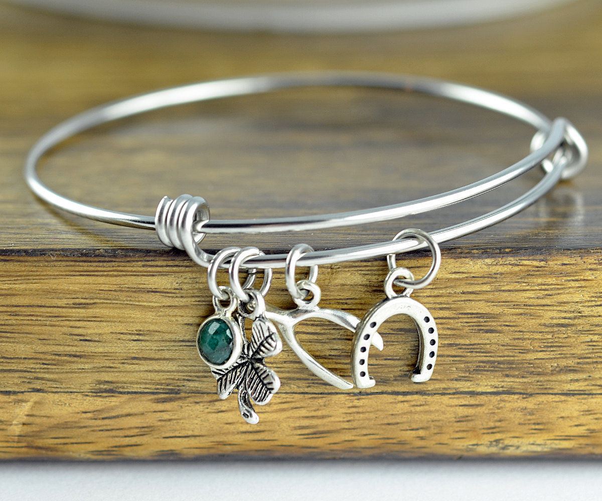 Lucky Charm Bracelet - Luck Bracelet - Four Leaf Clover Bracelet - Good Luck Charm - Good Luck Gift - Friend Gift - Wishbone Bracelet