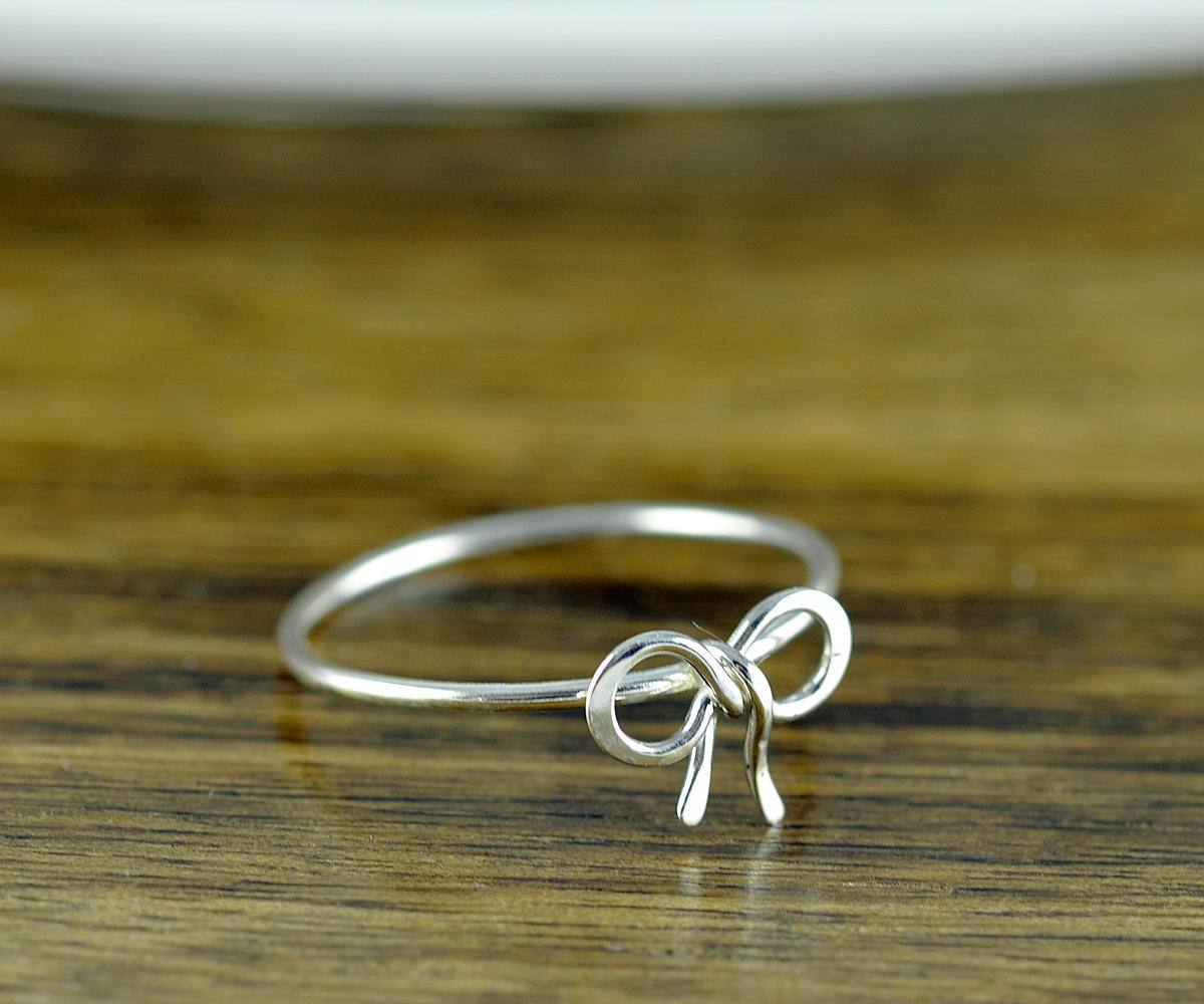 Sterling Silver Tiny Bow Ring, Stacking Ring, Statement Rings, Wire Wrapped Ring, Bow Ring, Forget Me Knot, Bow Tie Jewelry