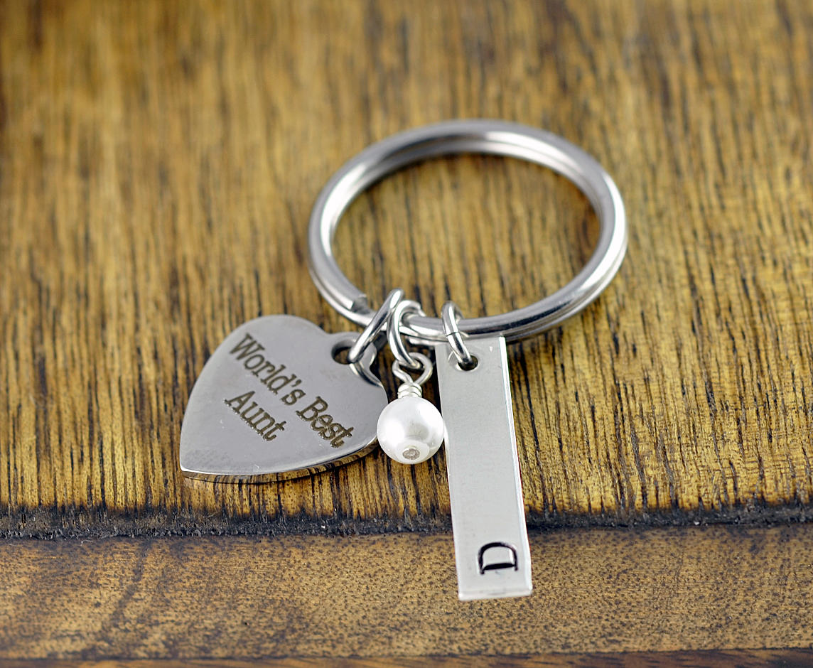 Personalized Keychain For Aunt, Aunt Keychain, Gift For Aunt, Aunt Gift, Custom Keychain, Initial Keychain, Engraved Gift, Aunt Key Ring